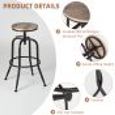 Set of 4 Rustic Oak Swivel Barstools Adjustable Height