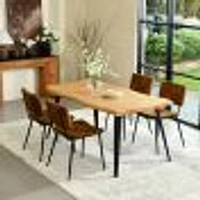 5-Piece Dining Set Wood Table With Square Suede Brown Chairs