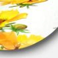 Beautiful Yellow Flowers on White Round Wall Art