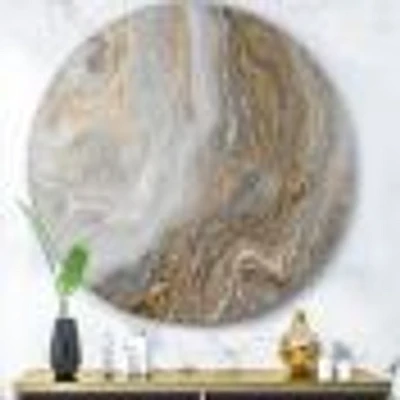 White Marble with Curley Grey and Gold Veins Round Wall Art