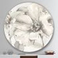 Indigold Grey Peonies Round Metal Art