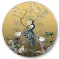 Chinoiserie with Birds and Peonies Round Metal Art