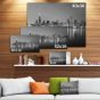 Chicago Skyline at Night Black and White  Wall Art