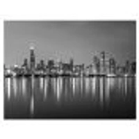 Chicago Skyline at Night Black and White  Wall Art