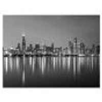 Chicago Skyline at Night Black and White  Wall Art