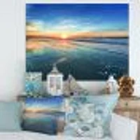 Blue Seashore with Distant Sunset  Canvas Wall Art