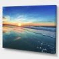 Blue Seashore with Distant Sunset  Canvas Wall Art