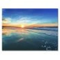 Blue Seashore with Distant Sunset  Canvas Wall Art