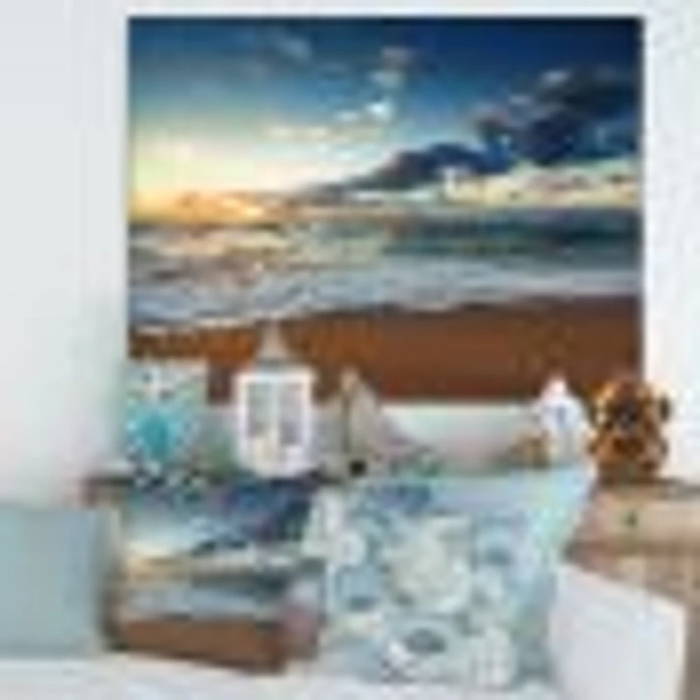 Sunrise and Glowing Waves Ocean  Canvas Wall Art