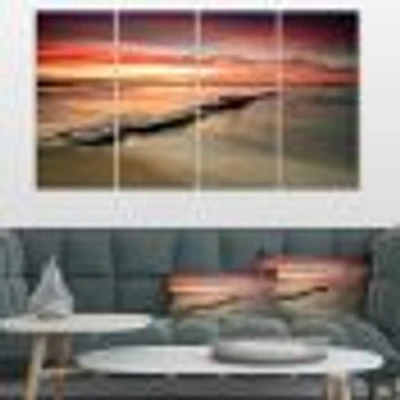 Wonderful Sunrise on Black Ocean Canvas Wall Art Panels