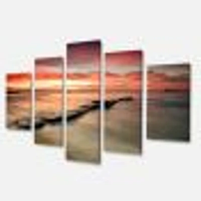 Wonderful Sunrise on Black Ocean Canvas Wall Art Panels