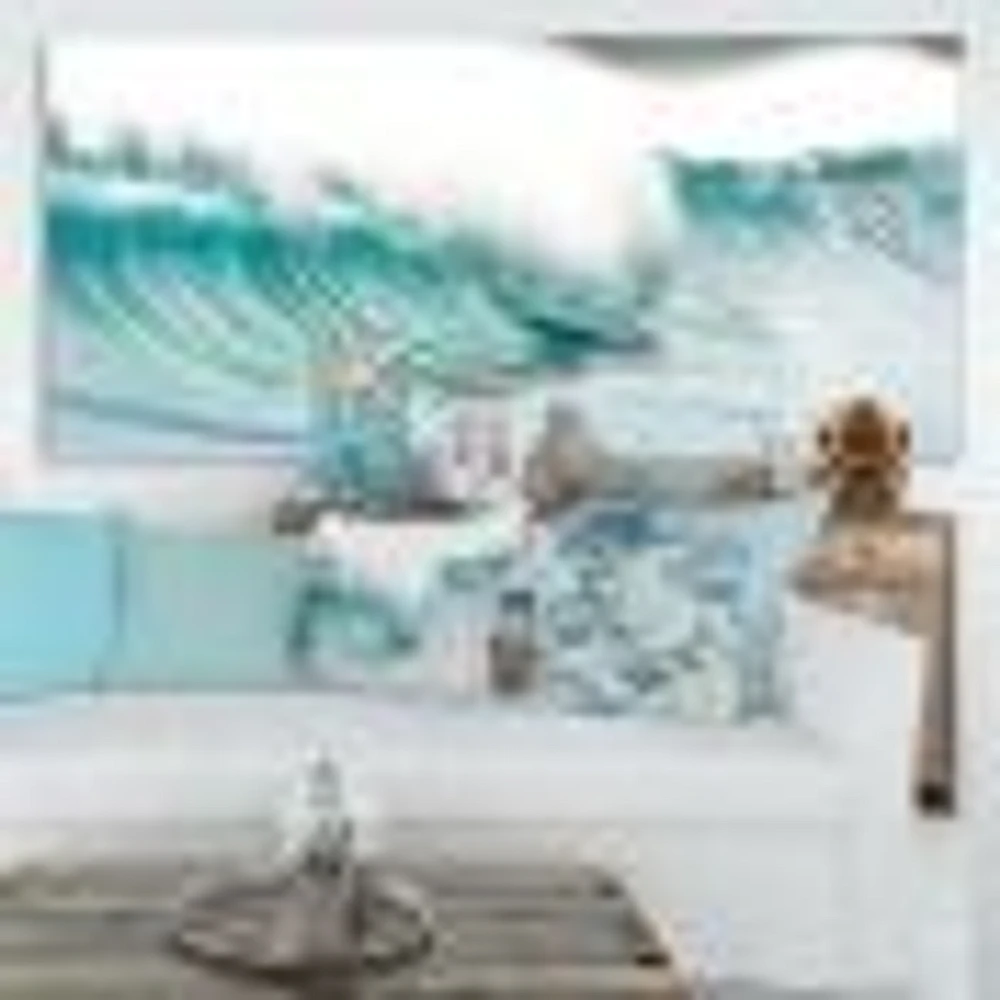 Massive Blue Waves Breaking Beach Art Canvas