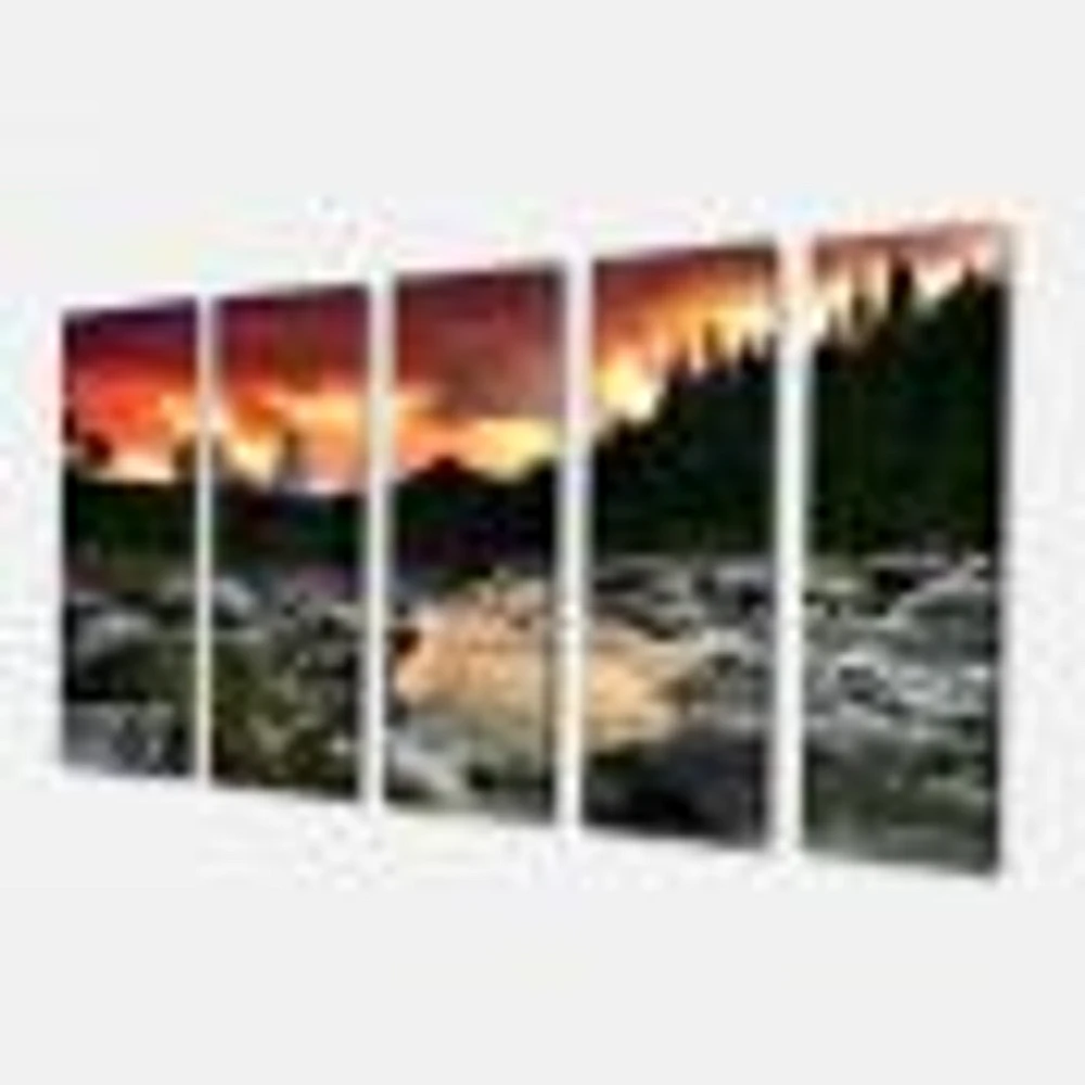 Rocky Mountain River at Sunset Canvas Wall Art