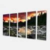 Rocky Mountain River at Sunset Canvas Wall Art