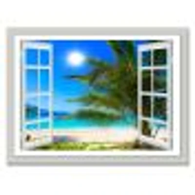 Window Open to Beach with Palm  Canvas Art