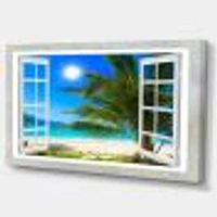 Window Open to Beach with Palm  Canvas Art