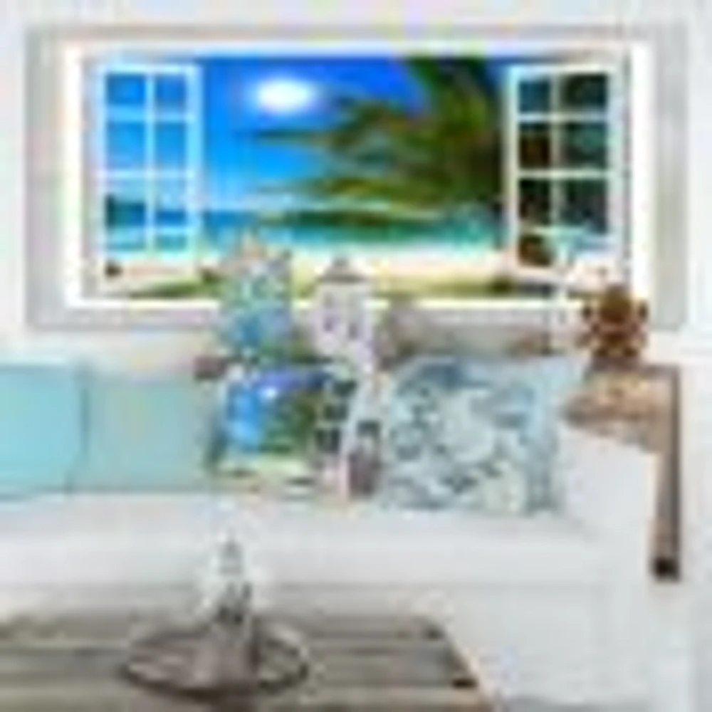 Window Open to Beach with Palm  Canvas Art