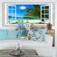 Window Open to Beach with Palm  Canvas Art