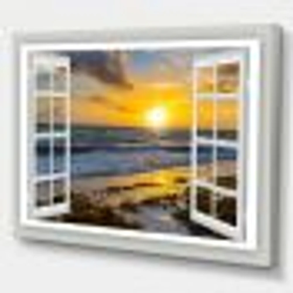 Open Window to Bright Yellow Sunset  Canvas Wall Art Print