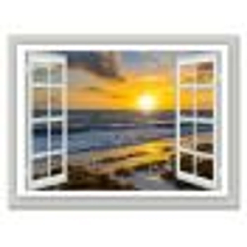 Open Window to Bright Yellow Sunset  Canvas Wall Art Print