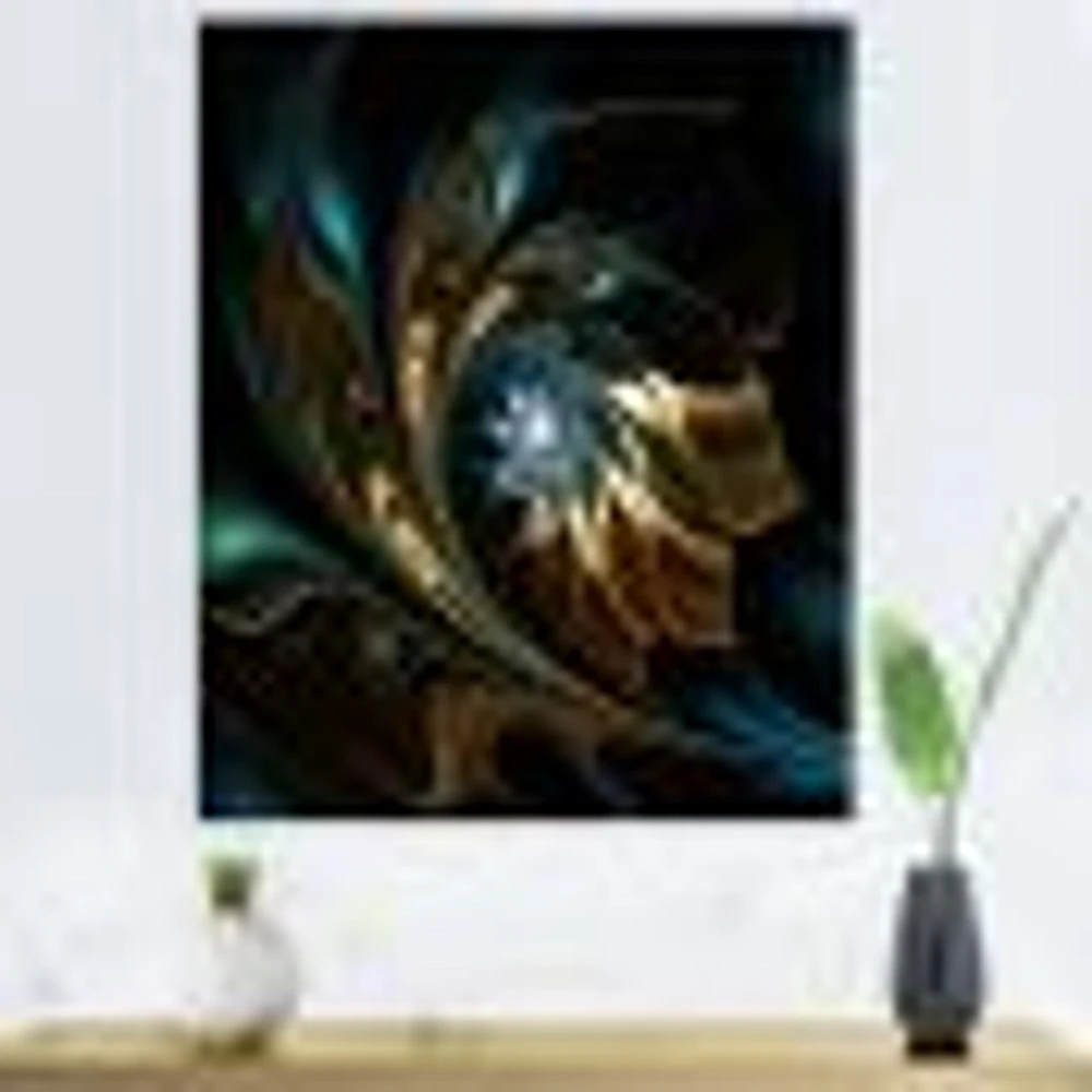 Brown Blue Fractal Flower Black  Canvas Art