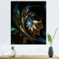 Brown Blue Fractal Flower Black  Canvas Art