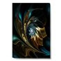 Brown Blue Fractal Flower Black  Canvas Art