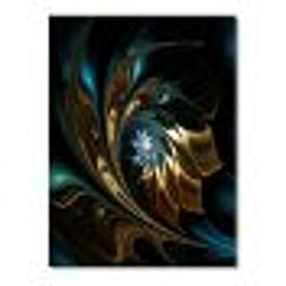 Brown Blue Fractal Flower Black  Canvas Art