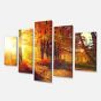 Autumnal Trees Sunrays Canvas Wall Art - 4-5 Panels