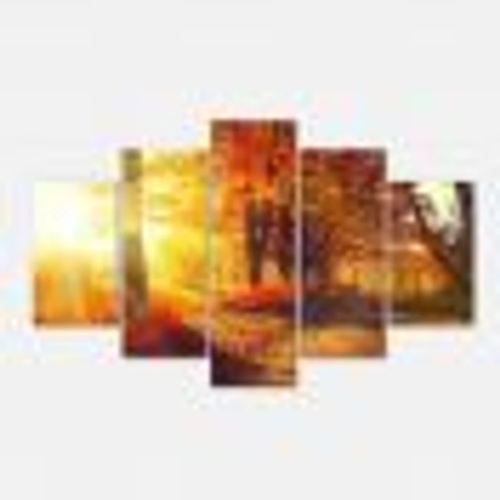 Autumnal Trees Sunrays Canvas Wall Art - 4-5 Panels