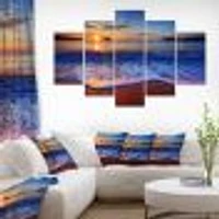 Blue Waves on Sandy Beach Canvas Wall Art - 4-5 Panels