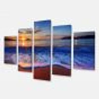 Blue Waves on Sandy Beach Canvas Wall Art - 4-5 Panels
