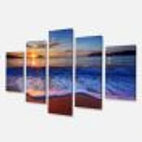 Blue Waves on Sandy Beach Canvas Wall Art - 4-5 Panels