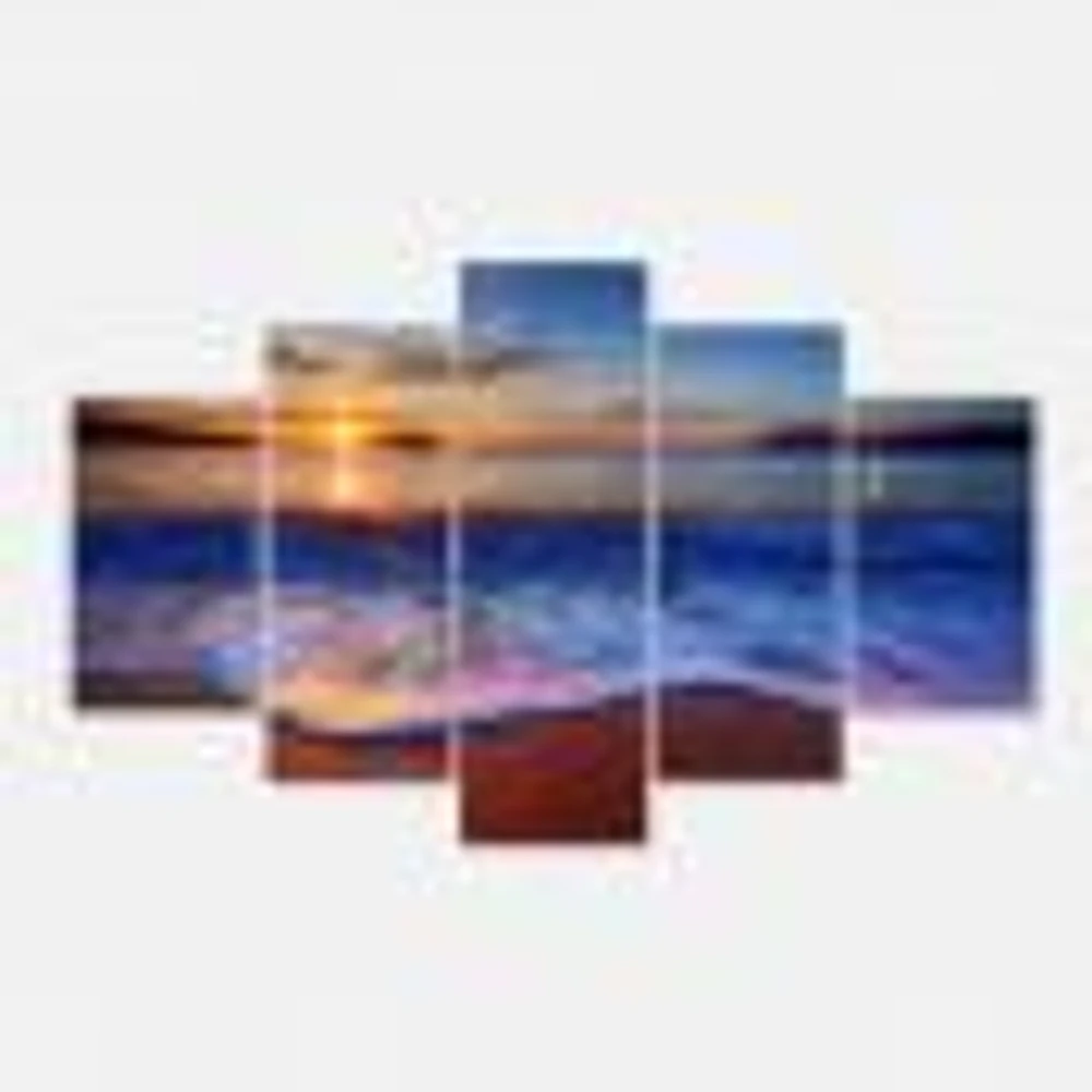 Blue Waves on Sandy Beach Canvas Wall Art - 4-5 Panels