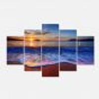 Blue Waves on Sandy Beach Canvas Wall Art - 4-5 Panels