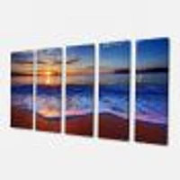 Blue Waves on Sandy Beach Canvas Wall Art - 4-5 Panels