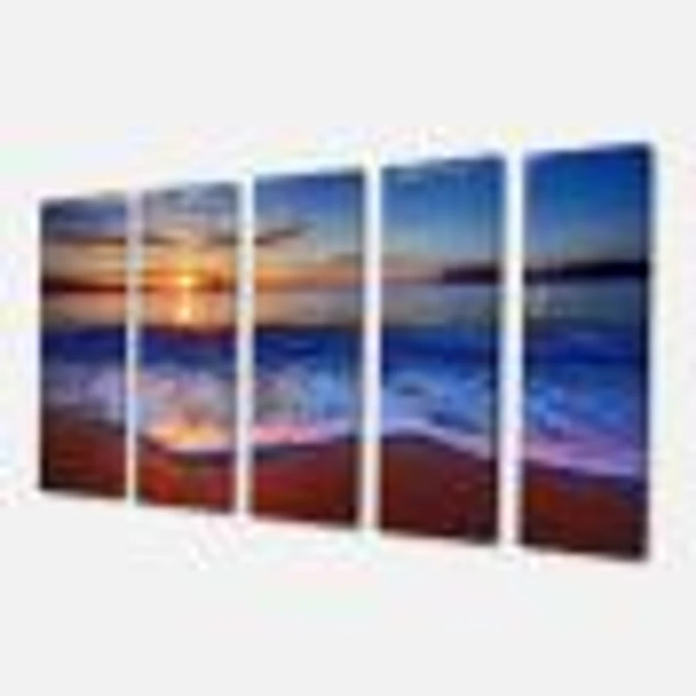Blue Waves on Sandy Beach Canvas Wall Art - 4-5 Panels