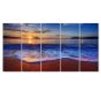 Blue Waves on Sandy Beach Canvas Wall Art - 4-5 Panels