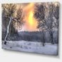 Winter Landscape with Yellow Sun  Wall Art