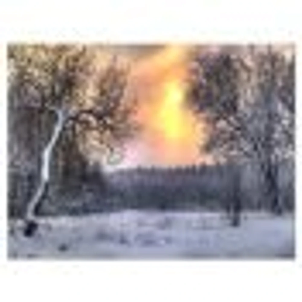 Winter Landscape with Yellow Sun  Wall Art