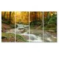 Forest Waterfall with Yellow Trees  Artwork Canvas Print