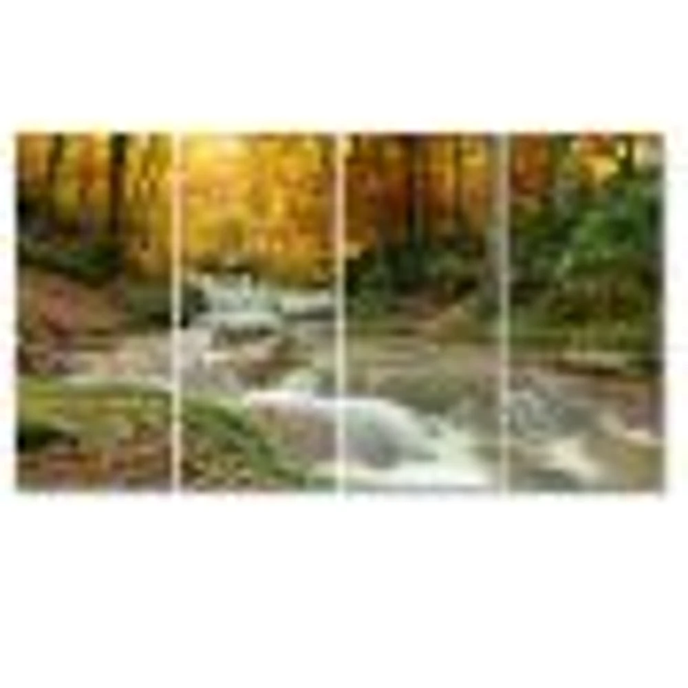 Forest Waterfall with Yellow Trees  Artwork Canvas Print