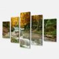 Forest Waterfall with Yellow Trees  Artwork Canvas Print