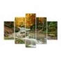 Forest Waterfall with Yellow Trees  Artwork Canvas Print