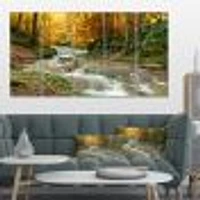 Forest Waterfall with Yellow Trees  Artwork Canvas Print