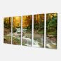 Forest Waterfall with Yellow Trees  Artwork Canvas Print