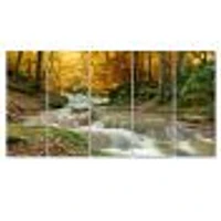 Forest Waterfall with Yellow Trees  Artwork Canvas Print