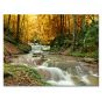 Forest Waterfall with Yellow Trees  Artwork Canvas Print