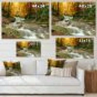 Forest Waterfall with Yellow Trees  Artwork Canvas Print