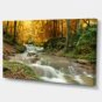 Forest Waterfall with Yellow Trees  Artwork Canvas Print